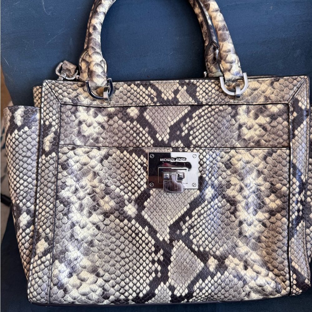 Michael Kors Black and Cream Snake Print Satchel - Picture 3 of 5